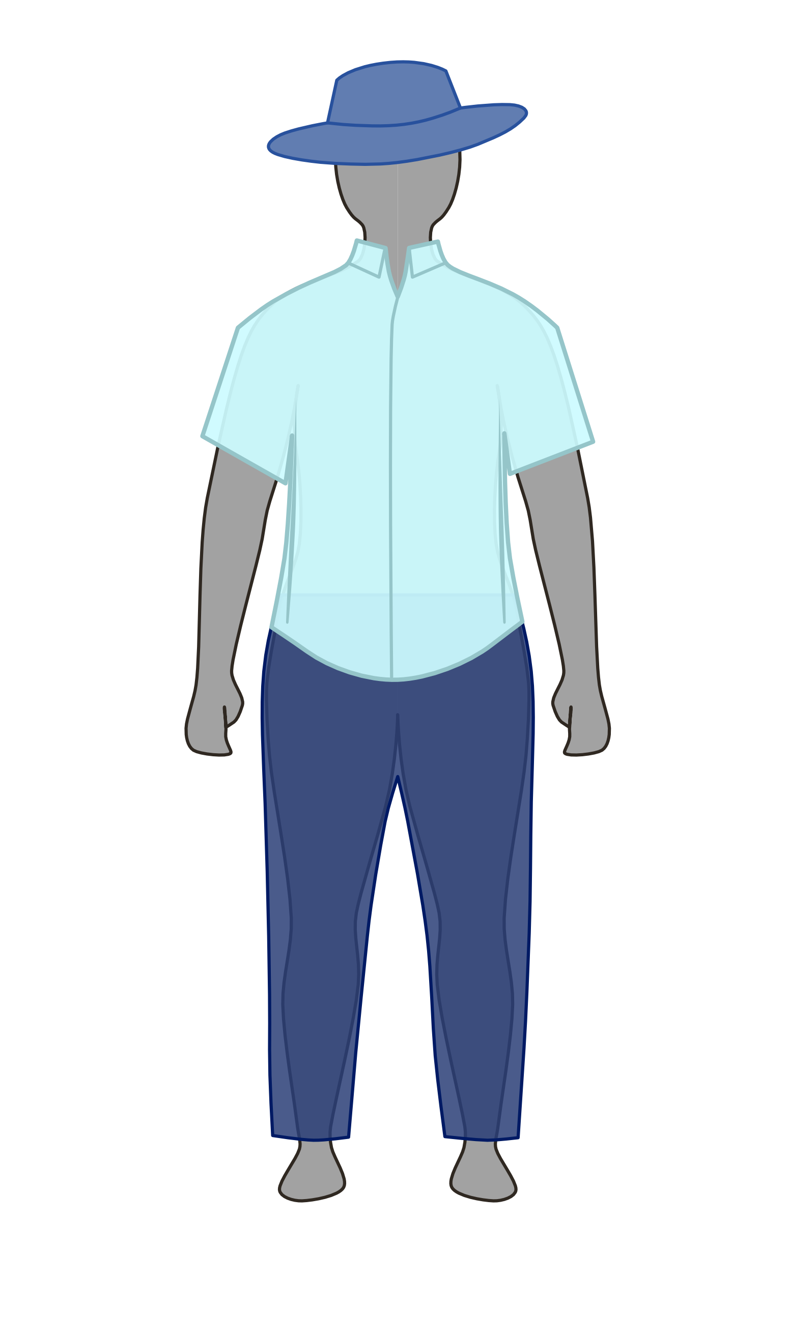 Line drawing of a figure with a well-fitting men's shirt