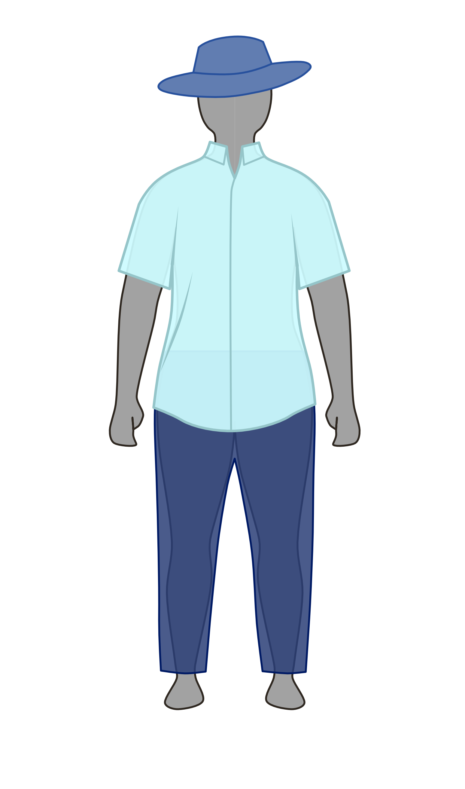 Line drawing of a figure with a badly-fitting men's shirt