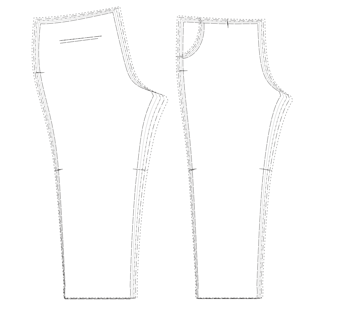 size 40 through 48 of a pants pattern